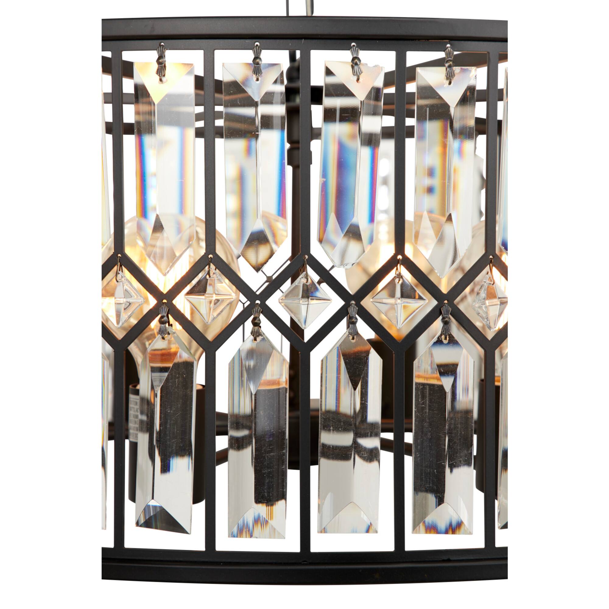 Black Iron Glam Drum Chandelier, 13" x 24" x 24"